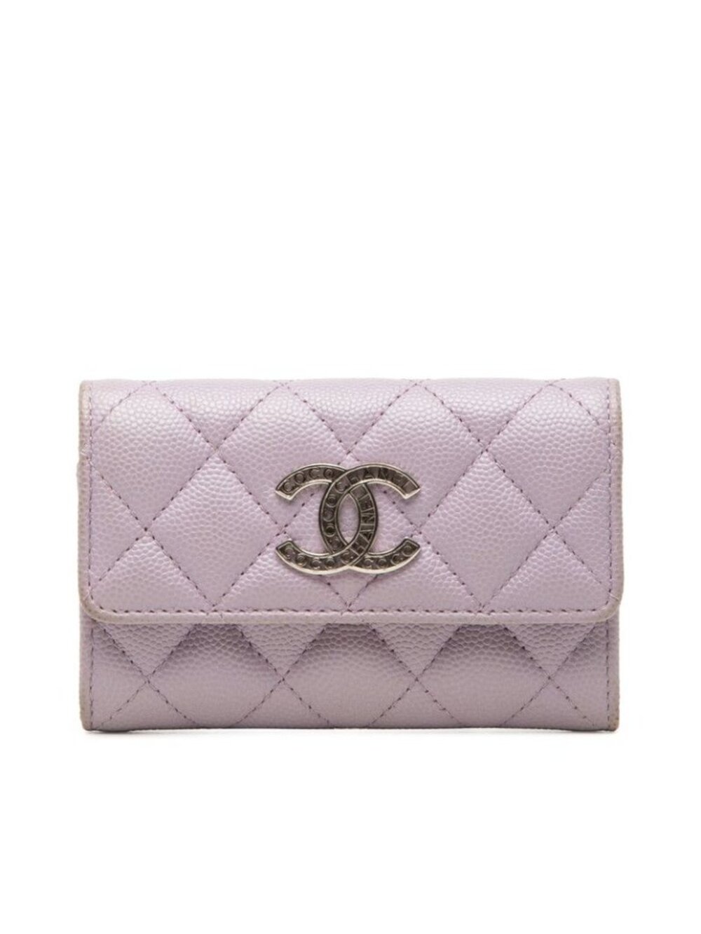 Chanel Quilted CC Logo Card Case Business Purple Caviar Leather